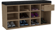 Szafka na buty GERMAN dąb artisan z ciemnym siedziskiem, przegródkami i wysuniętą szufladą.