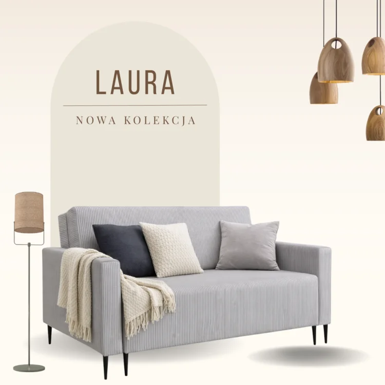 Szara sofa LAURA GERMAN na planszy kolekcji