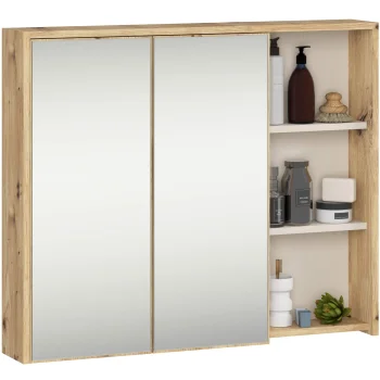 szafka łazienkowa wisząca z lustrem 90 cm 2 drzwi 3 półki dąb artis/an