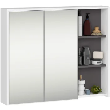 szafka łazienkowa wisząca z lustrem 90 cm 2 drzwi 3 półki biała/grafit