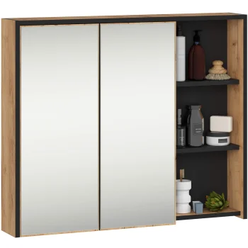 szafka łazienkowa wisząca z lustrem 90 cm 2-drzwiowa dąb craft czarna