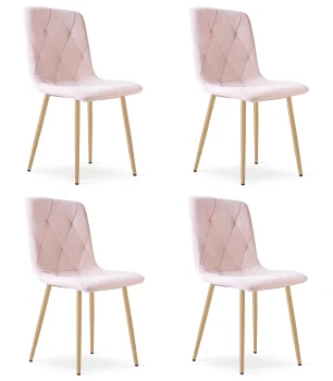 Krzesło LIBRA jasny róż aksamit 4x nogi kolor drewna