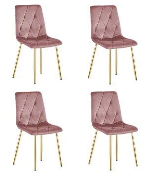 Krzesło LIBRA różowy aksamit złote nogi x4