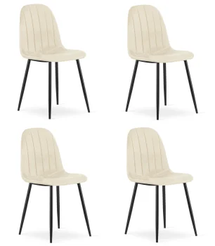 Krzesło PADVA aksamit beż jasny nogi czarne 4 szt do jadalni