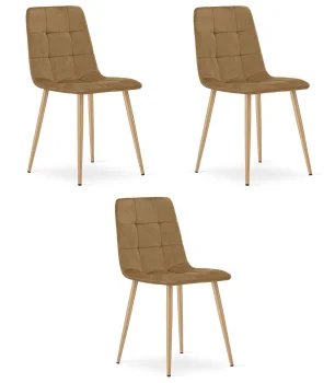 Krzesło KARA brązowe aksamitne nogi drewniane do salonu 3 szt
