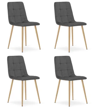 Krzesło KARA ciemny szary aksamit nogi kolor drewna do jadalni 4 szt