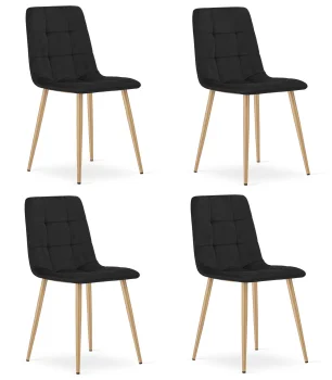 Krzesło KARA czarny aksamit nogi kolor drewna do jadalni 4 szt.