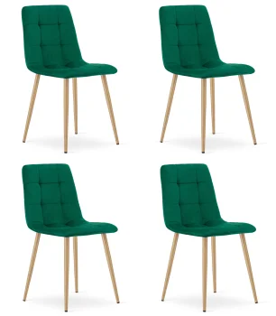 Krzesło kara ciemna zieleń aksamit nogi kolor drewna do jadalni 4 szt