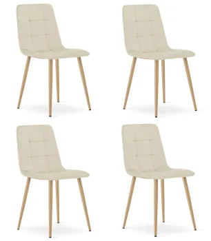 Krzesło KARA - jasny beż aksamit / nogi kolor drewna x 4