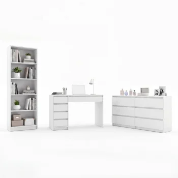 Zestaw Mebli Biurko Arto + Komoda Malwa M6 + Regał R60 BIEL Do Pokoju Biura
