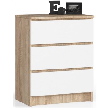 KOMODA K 60 cm 3 SZUFLADY SONOMA / BIAŁA