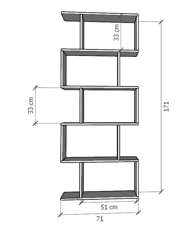 Schemat wymiarów regału MODE GERMAN: wysokość 171 cm i szerokość 71 cm.