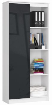 REGAŁ BIUROWY R 80 cm CLP 1 DRZWI 4 PÓŁKI BIAŁY / GRAFIT POŁYSK