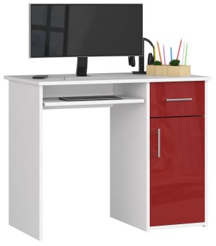 BIURKO PIN 90 cm BIAŁE / CZERWONY POŁYSK WOLNOSTOJĄCE