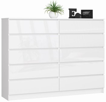 KOMODA K 160 cm 10 SZUFLAD BIAŁA WYSOKI POŁYSK