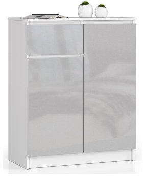 KOMODA K 80 cm 2 DRZWI 1 SZUFLADA BIAŁA / METALIK POŁYSK