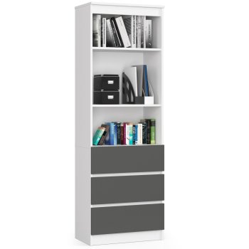 Regał biurowy R 60 cm 3 szuflady 2 półki - biały-grafit szary