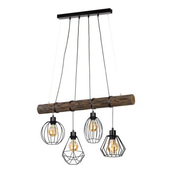 Uriel Lampa Wisząca 4xE27 Max.60W Czarny/Sosna Bejcowana Orzechowa/Czarny