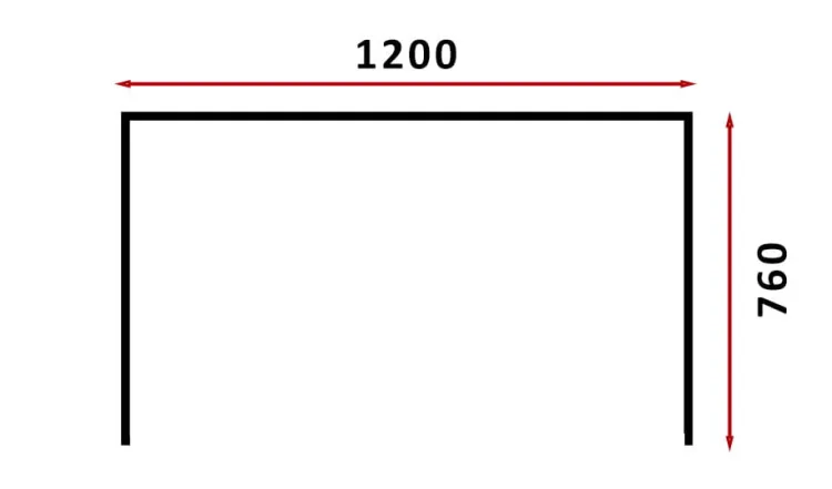 Schemat stołu VIKI GERMAN od przodu: szerokość 120 cm i wysokość 76 cm.