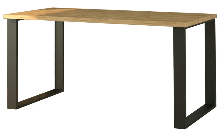 Biurko LOFT GERMAN z blatem dąb artisan i czarnymi nogami ramowymi, na jasnym tle.