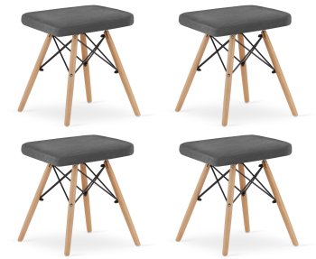 Taboret WERK - szary aksamit / nogi naturalne x 4