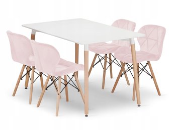 Zestaw stół prostokątny ADRIA 120x80 biały + 4 krzesła LAGO różowe