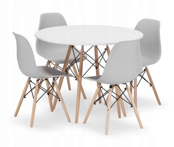 Zestaw stół okrągły TODI 100 biały + 4 krzesła OSAKA szare