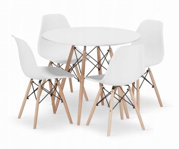 Zestaw stół okrągły TODI 90 biały + 4 krzesła OSAKA białe