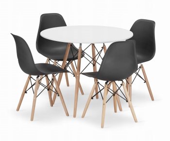 Zestaw stół okrągły TODI 90 biały + 4 krzesła OSAKA czarne