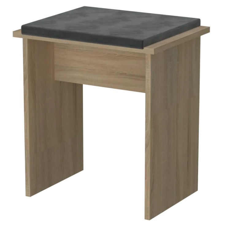 Taboret GERMAN dąb sonoma z szarym tapicerowanym siedziskiem.