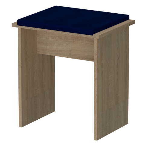 Taboret GERMAN dąb sonoma z granatowym tapicerowanym siedziskiem.
