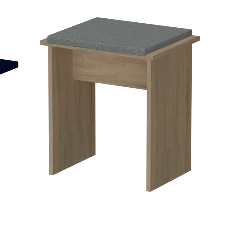 Taboret GERMAN dąb sonoma z szarym HUGO tapicerowanym siedziskiem.
