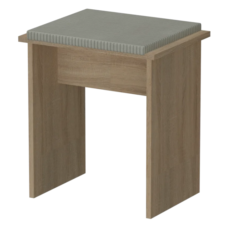 Taboret GERMAN dąb sonoma z beżowym sztruksowym tapicerowanym siedziskiem.