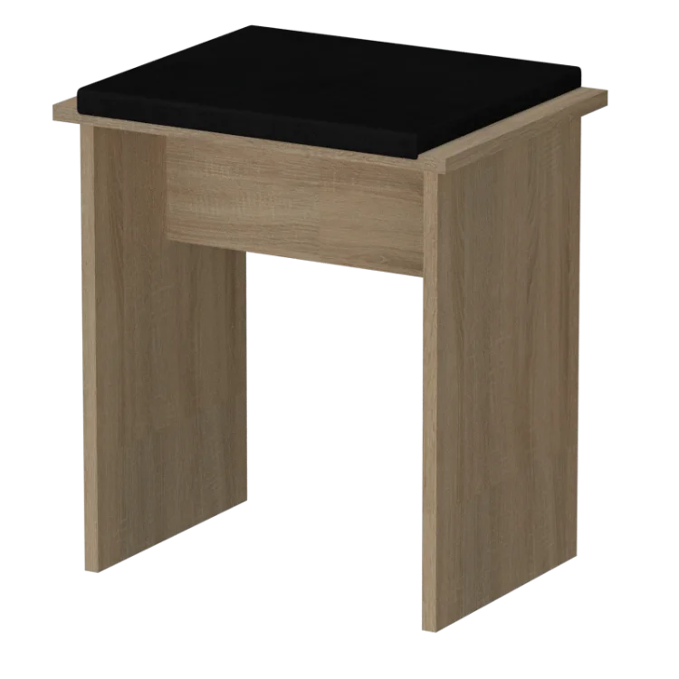 Taboret GERMAN dąb sonoma z czarnym tapicerowanym siedziskiem.