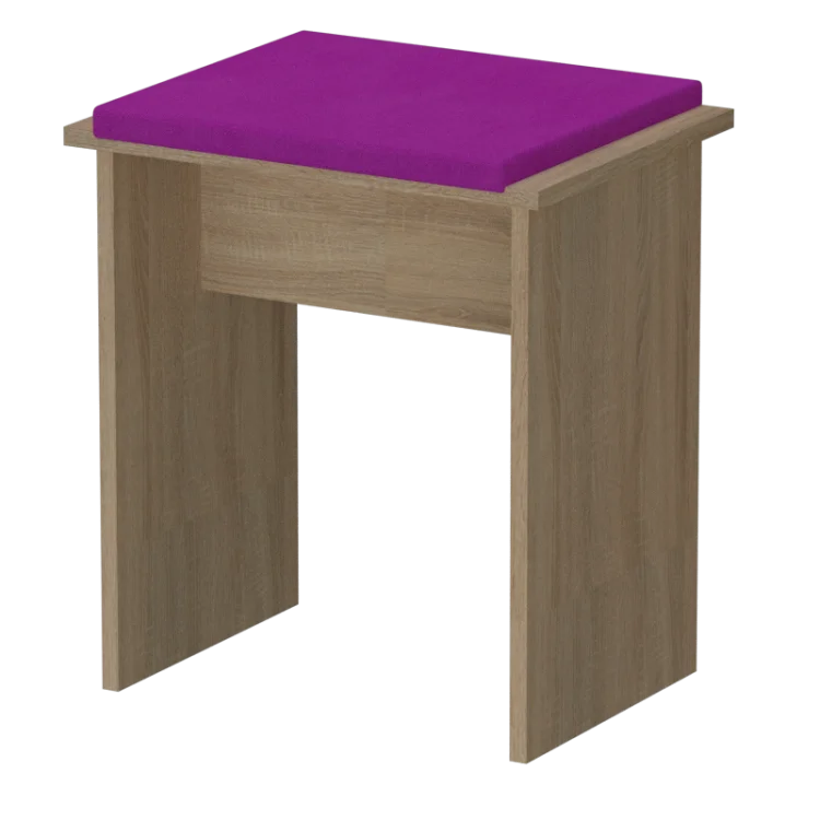 Taboret GERMAN dąb sonoma z różowym tapicerowanym siedziskiem.