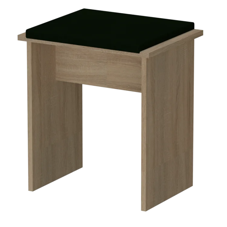 Taboret GERMAN dąb sonoma z zielonym tapicerowanym siedziskiem.