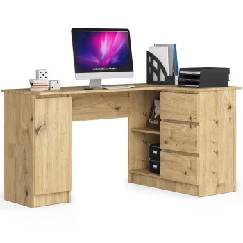 Biurko narożne B20 155 cm prawe - dąb artisan - 3 szuflady