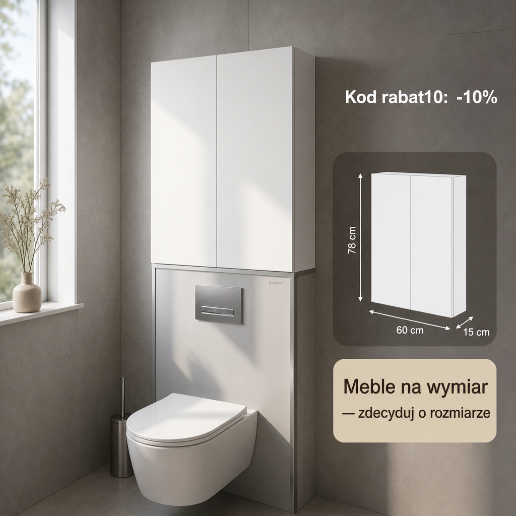 Wykorzystaj miejsce nad WC — bez głębokiej zabudowy